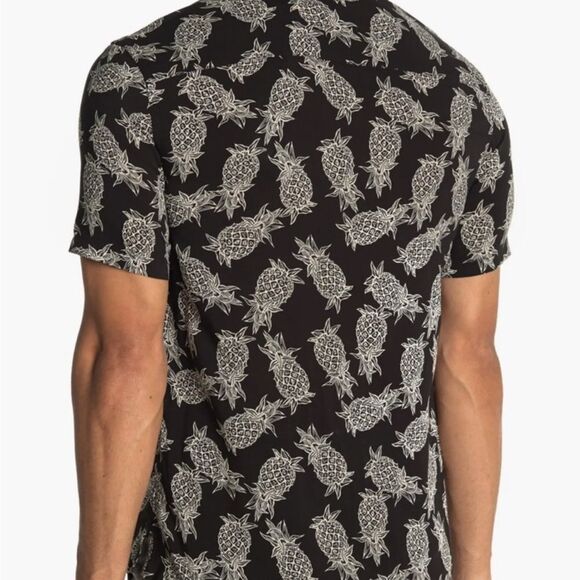 All Saints Black and White Pineapple Print Men's Viscose Shirt NWOT - Picture 2 of 5
